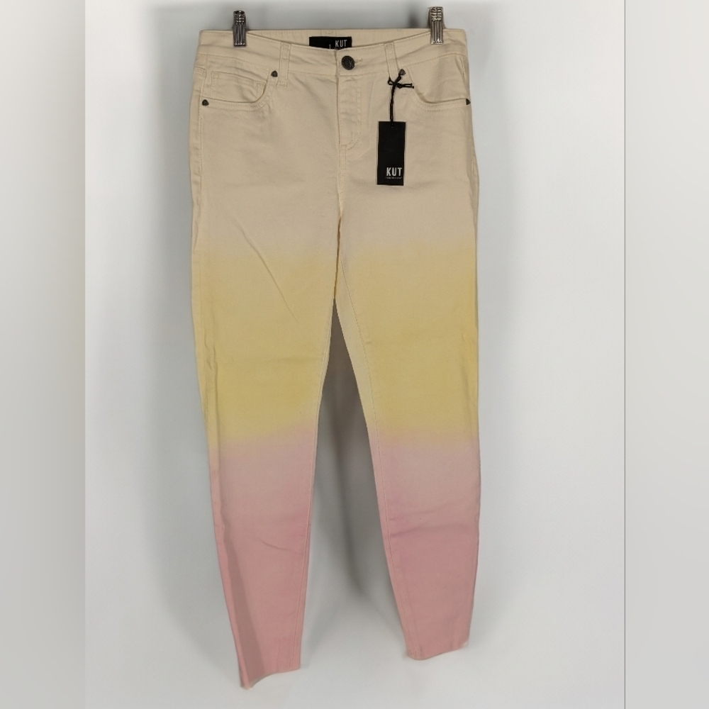 NWT! Kut from the Kloth Women's Pink & Yellow Ombre Connie High Rise Ankle Jeans